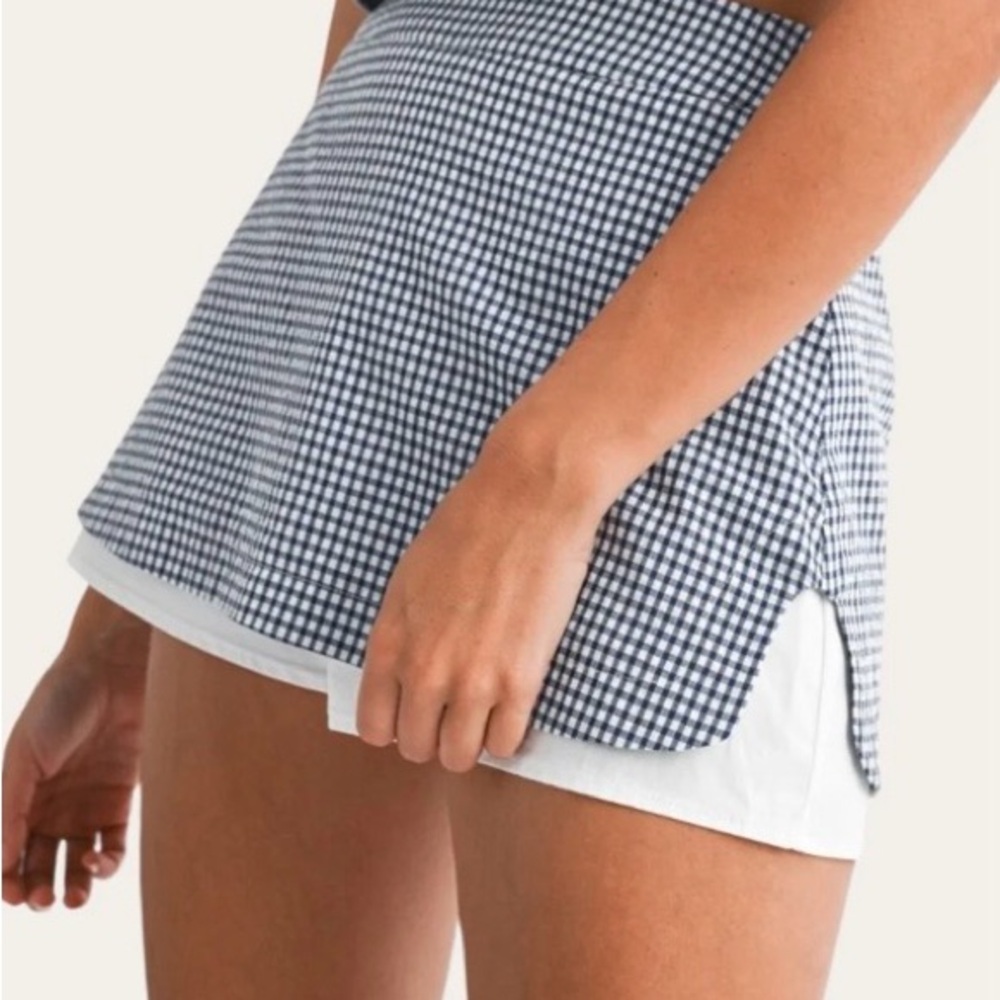 Zhiggie Style gingham skort set navy and white